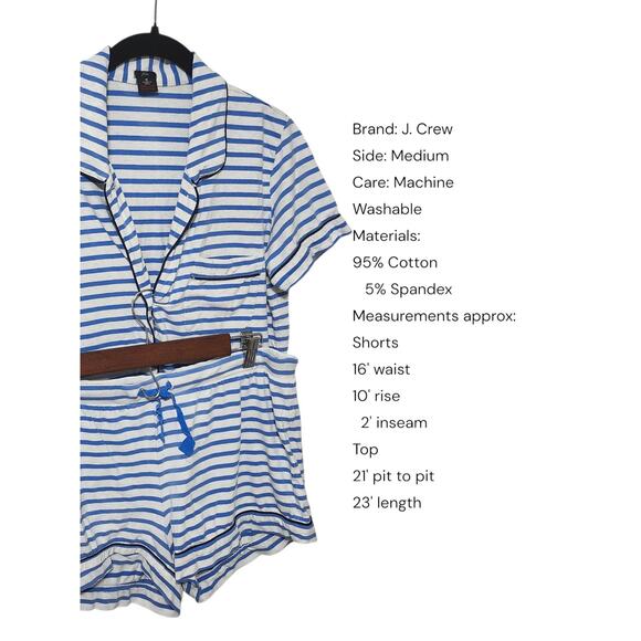 J. Crew Knit Pajama Set Women Small Blue White Stripes Shorts & Top Medium - Picture 2 of 9